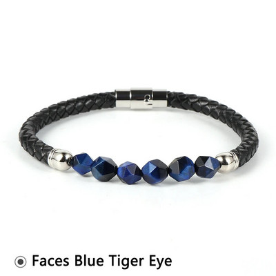 Καυτές εκπτώσεις Ανδρικά Γυναικεία Γνήσιο δέρμα Βραχιόλι Φυσική Πέτρα Πρόσωπα Τίγρης Μάτι Αχάτες Χάντρες Βραχιόλια Πόρπη από ανοξείδωτο ατσάλι