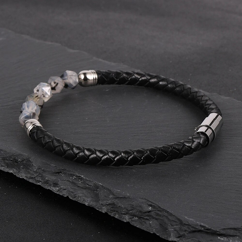 Καυτές εκπτώσεις Ανδρικά Γυναικεία Γνήσιο δέρμα Βραχιόλι Φυσική Πέτρα Πρόσωπα Τίγρης Μάτι Αχάτες Χάντρες Βραχιόλια Πόρπη από ανοξείδωτο ατσάλι