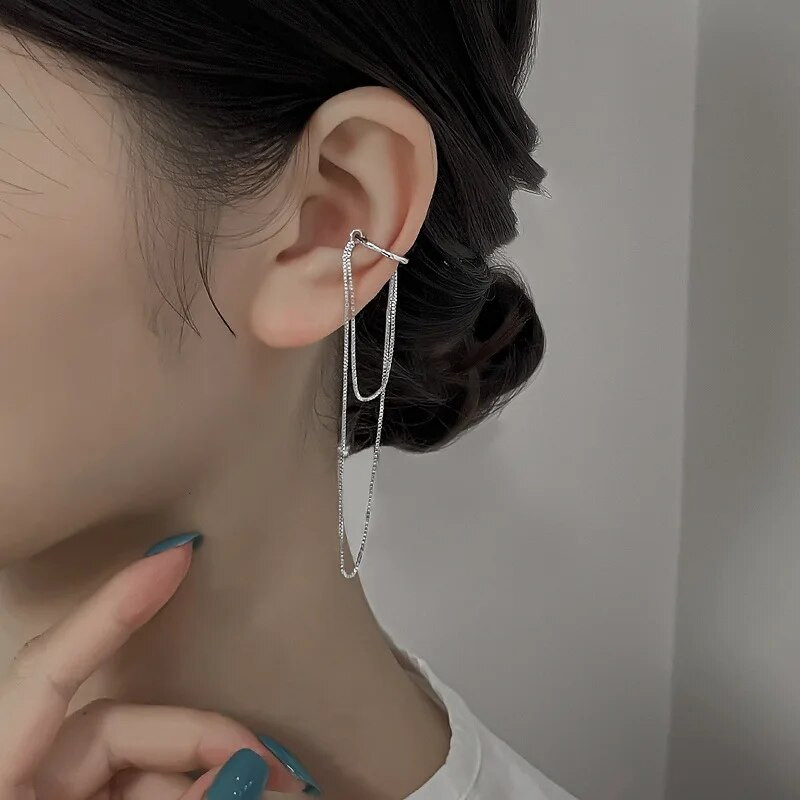 1PC Panka neregulāra ķēdes auss auss Clip Sieviešu saspraužamie auskari Goth Forši garie pušķu ausu klipsi bez pīrsinga auskaru rotaslietas dāvana