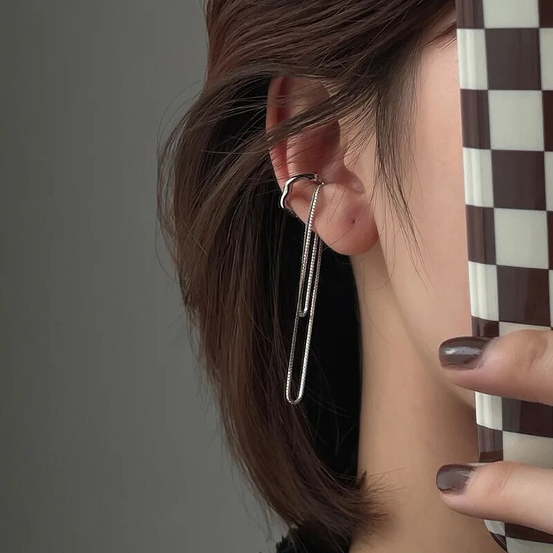 1PC Panka neregulāra ķēdes auss auss Clip Sieviešu saspraužamie auskari Goth Forši garie pušķu ausu klipsi bez pīrsinga auskaru rotaslietas dāvana
