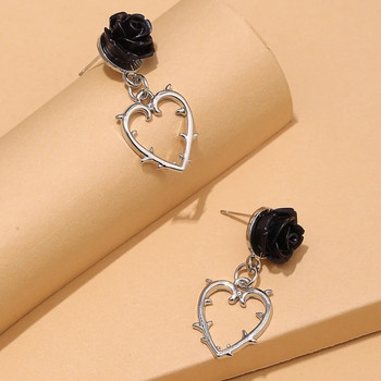 Μόδα Vintage Μαύρο Τριαντάφυλλο Αγάπη Σκουλαρίκια Καρδιά Σκουλαρίκια Κορίτσι Γυναικεία Καρδιά Γούρι Κρεμαστά σκουλαρίκια Γενέθλια Φιλία Κοσμήματα