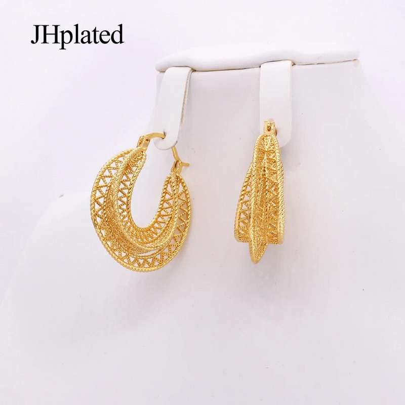 Dubaijas apzeltīti apaļi pīrsingu stīpas auskari Luksusa ģeometriski panku ausu sprādzes Huggie auskari sievietēm Rotaslietas Līgavas kāzas