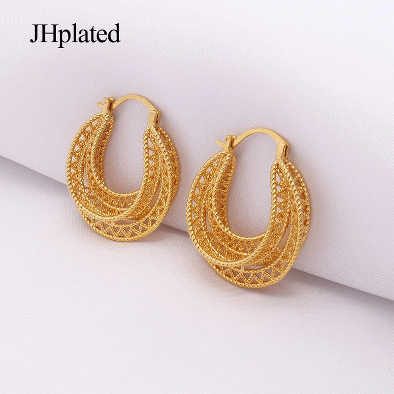 Dubaijas apzeltīti apaļi pīrsingu stīpas auskari Luksusa ģeometriski panku ausu sprādzes Huggie auskari sievietēm Rotaslietas Līgavas kāzas