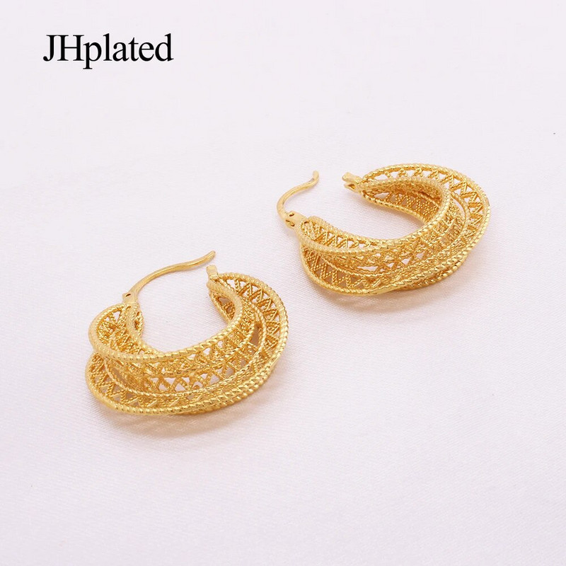 Dubaijas apzeltīti apaļi pīrsingu stīpas auskari Luksusa ģeometriski panku ausu sprādzes Huggie auskari sievietēm Rotaslietas Līgavas kāzas