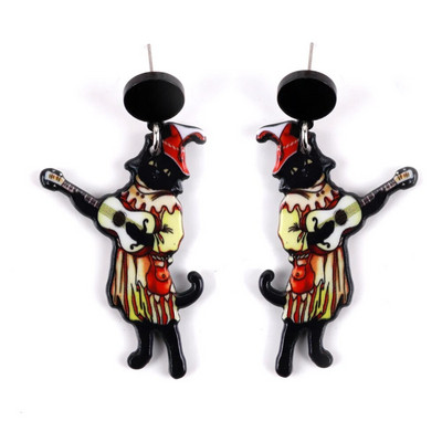 2023 Cute Music Cat Mermaid Ακρυλικά Κρεμαστά σκουλαρίκια για γυναίκες Αστεία Κιθάρα με ανεμιστήρα κινουμένων σχεδίων Black Cats Drop Earring Vintage Κοσμήματα