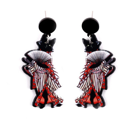 2023 Cute Music Cat Mermaid Ακρυλικά Κρεμαστά σκουλαρίκια για γυναίκες Αστεία Κιθάρα με ανεμιστήρα κινουμένων σχεδίων Black Cats Drop Earring Vintage Κοσμήματα