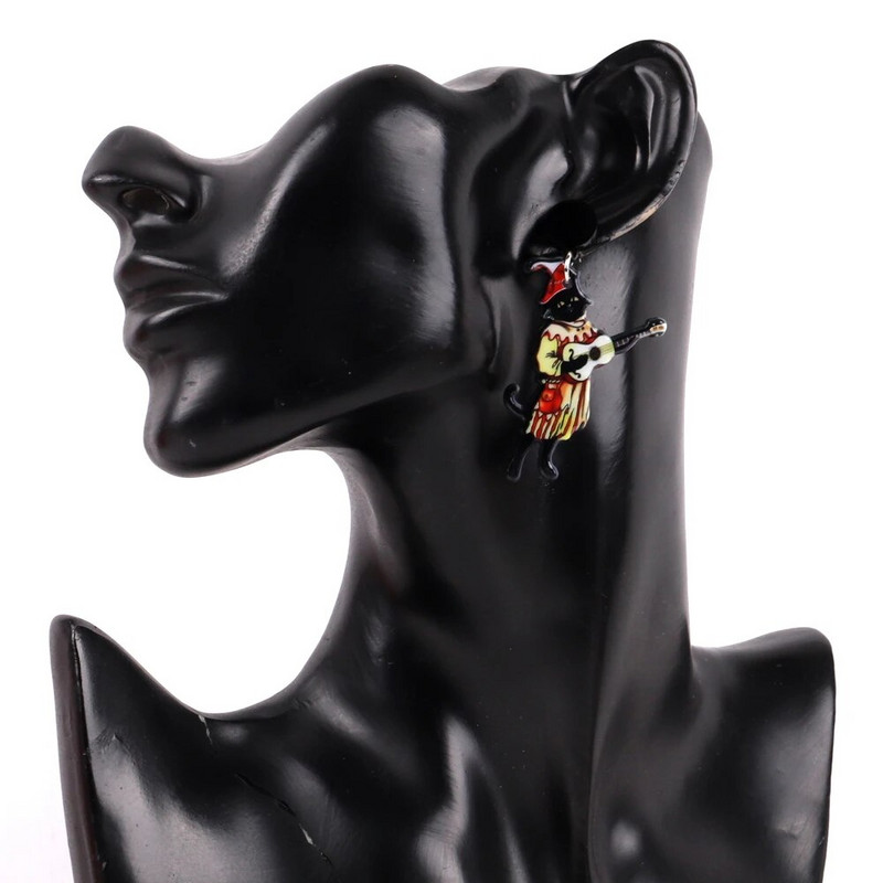 2023 Cute Music Cat Mermaid Ακρυλικά Κρεμαστά σκουλαρίκια για γυναίκες Αστεία Κιθάρα με ανεμιστήρα κινουμένων σχεδίων Black Cats Drop Earring Vintage Κοσμήματα