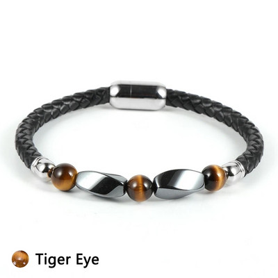 Férfi női rozsdamentes acél csat Természetes kővel borított hematit türkiz gyöngyök karkötők valódi bőr karkötő ékszerek