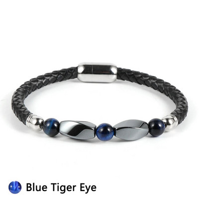 Férfi női rozsdamentes acél csat Természetes kővel borított hematit türkiz gyöngyök karkötők valódi bőr karkötő ékszerek