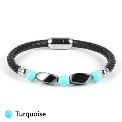 Férfi női rozsdamentes acél csat Természetes kővel borított hematit türkiz gyöngyök karkötők valódi bőr karkötő ékszerek