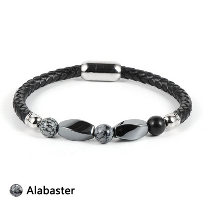 Férfi női rozsdamentes acél csat Természetes kővel borított hematit türkiz gyöngyök karkötők valódi bőr karkötő ékszerek