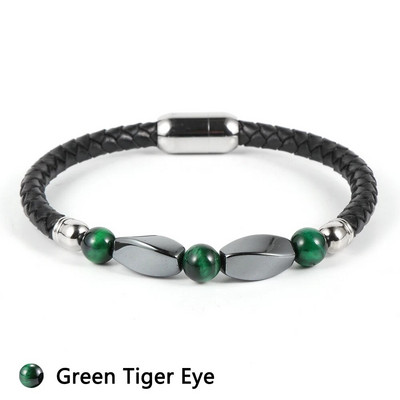 Férfi női rozsdamentes acél csat Természetes kővel borított hematit türkiz gyöngyök karkötők valódi bőr karkötő ékszerek