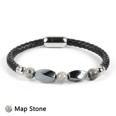 Férfi női rozsdamentes acél csat Természetes kővel borított hematit türkiz gyöngyök karkötők valódi bőr karkötő ékszerek