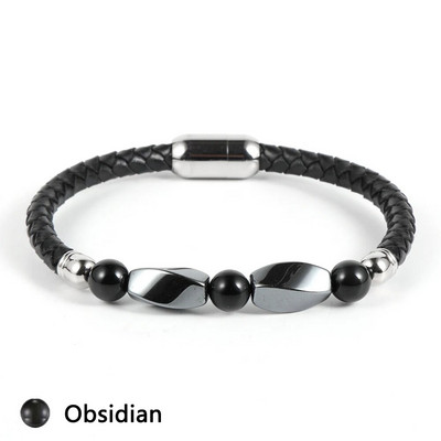 Férfi női rozsdamentes acél csat Természetes kővel borított hematit türkiz gyöngyök karkötők valódi bőr karkötő ékszerek