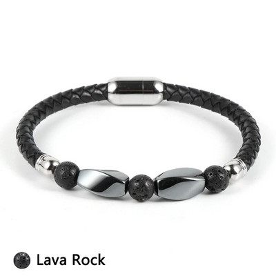 Férfi női rozsdamentes acél csat Természetes kővel borított hematit türkiz gyöngyök karkötők valódi bőr karkötő ékszerek