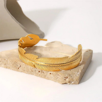 Youthway от неръждаема стомана Изящна отворена гривна с форма на листа за жени Лятна мода Водоустойчиви златни шик бижута Регулируеми
