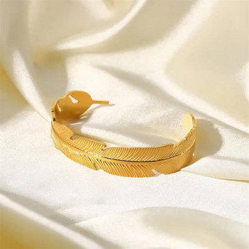 Youthway от неръждаема стомана Изящна отворена гривна с форма на листа за жени Лятна мода Водоустойчиви златни шик бижута Регулируеми