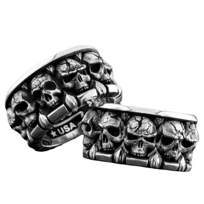Vintage Fashiuon Punk Silvery Black Dominējošais galvaskausa gredzens vīriešiem un sievietēm Ring Biker Motociklu rotaslietu vairumtirdzniecība