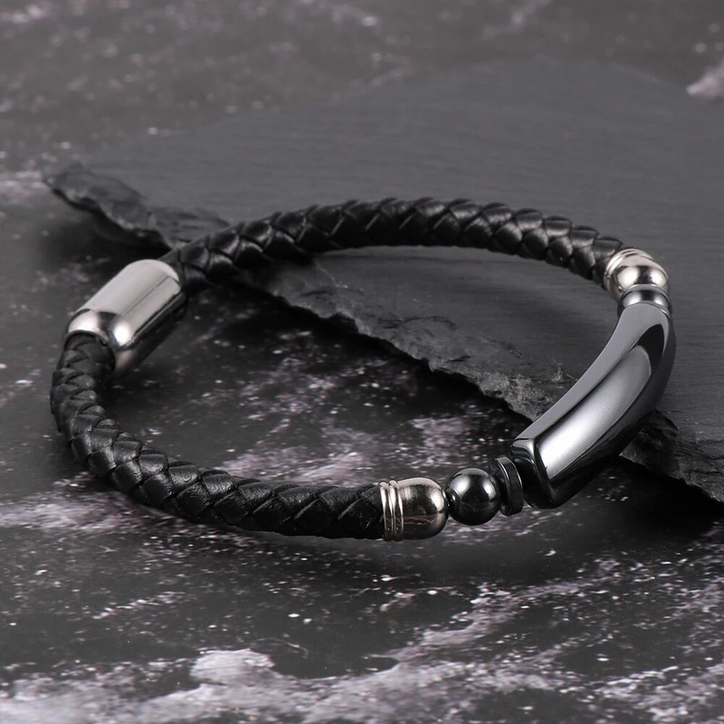 2022 m. naujos mados moterų vyriškos karvės odos apyrankės, natūralaus hematito vamzdžio žavesys, nerūdijančio plieno sagtis, apyrankės papuošalai