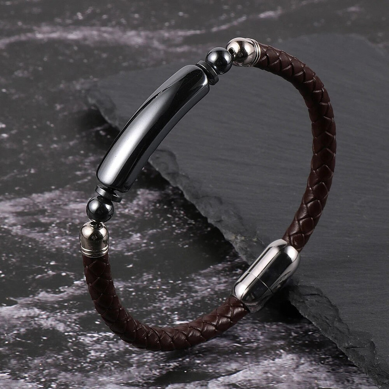 2022 m. naujos mados moterų vyriškos karvės odos apyrankės, natūralaus hematito vamzdžio žavesys, nerūdijančio plieno sagtis, apyrankės papuošalai