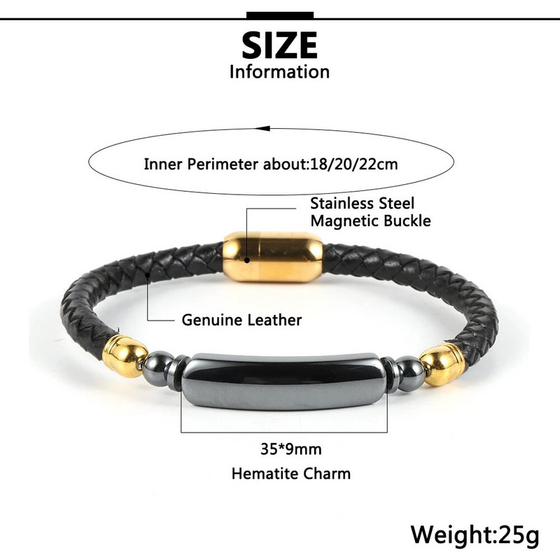 2022 m. naujos mados moterų vyriškos karvės odos apyrankės, natūralaus hematito vamzdžio žavesys, nerūdijančio plieno sagtis, apyrankės papuošalai