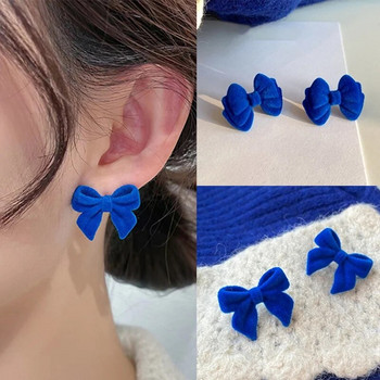 Κορεάτικη μόδα Μπλε φανελένιο βελούδινο φιόγκο καρφωτό σκουλαρίκι για γυναίκες Προσωπικότητα Απλό κορίτσι Χαριτωμένα δώρα κοσμήματα για πάρτι με καρφιά για αυτιά