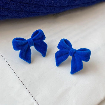 Κορεάτικη μόδα Μπλε φανελένιο βελούδινο φιόγκο καρφωτό σκουλαρίκι για γυναίκες Προσωπικότητα Απλό κορίτσι Χαριτωμένα δώρα κοσμήματα για πάρτι με καρφιά για αυτιά