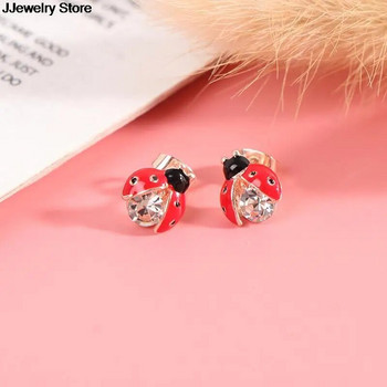 1 Ζευγάρι Υψηλής ποιότητας χειροποίητα ελαιώδη σκουλαρίκια με καρφιά από έντομα Μόδα Ζώο Rhinestone Γυναικεία κοσμήματα Πασχαλίτσα Καρφώματα αυτιών