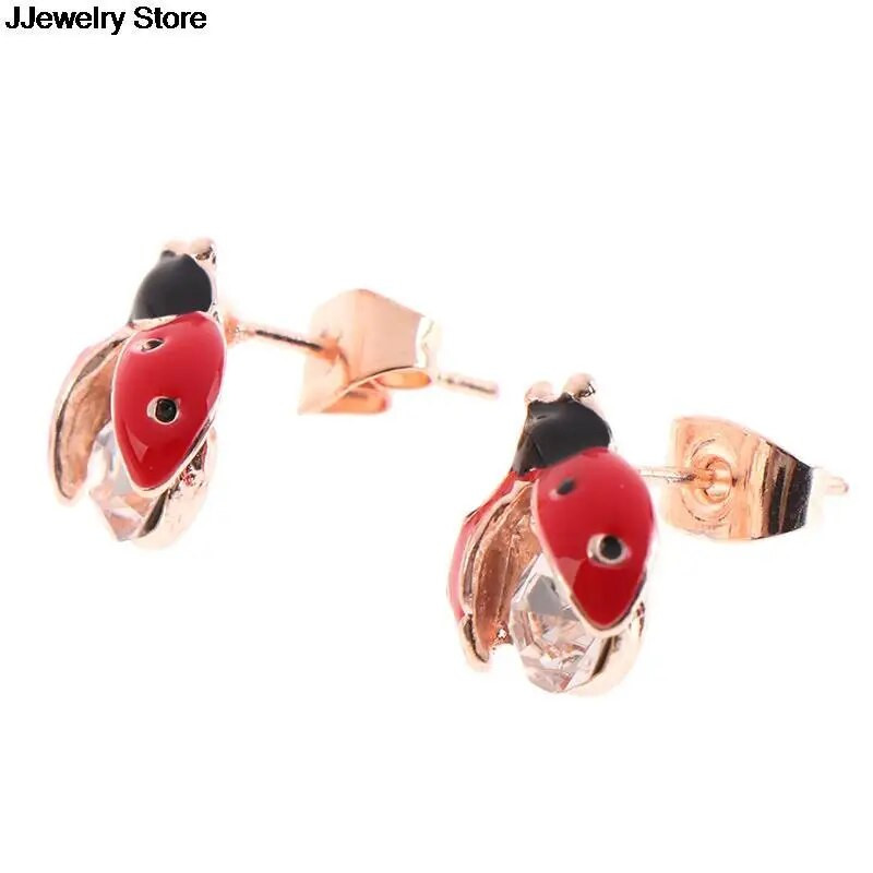 1 pāris augstas kvalitātes rokām darināti eļļas kukaiņu auskari Modes Dzīvnieku Rhinestone Sieviešu rotaslietas Mārītes ausu kniedes