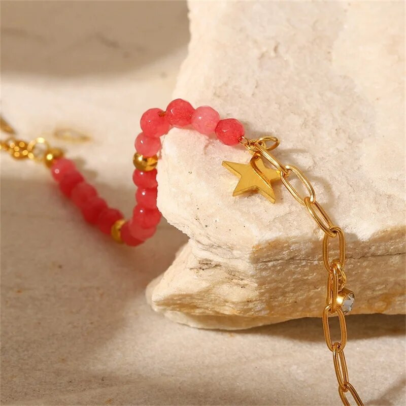 Trend nerūsējošā tērauda zvaigžņu kulonu rokassprādze sievietēm Sarkanā akmens zvaigzne kulonu rokassprādze ballītes rotaslietas dāvana 2022