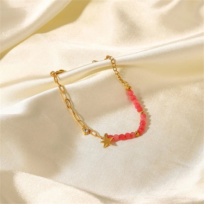 Trend nerūsējošā tērauda zvaigžņu kulonu rokassprādze sievietēm Sarkanā akmens zvaigzne kulonu rokassprādze ballītes rotaslietas dāvana 2022