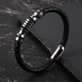 Karstā izpārdošana Punk Vīriešu Melns Brūns Govs ādas Ādas Rokassprādzes Nerūsējošā tērauda Caurules Šarms Magnētiska Sprādze Aproces Rotaslietas