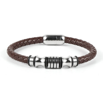 Karstā izpārdošana Punk Vīriešu Melns Brūns Govs ādas Ādas Rokassprādzes Nerūsējošā tērauda Caurules Šarms Magnētiska Sprādze Aproces Rotaslietas