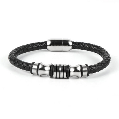 Karstā izpārdošana Punk Vīriešu Melns Brūns Govs ādas Ādas Rokassprādzes Nerūsējošā tērauda Caurules Šarms Magnētiska Sprādze Aproces Rotaslietas