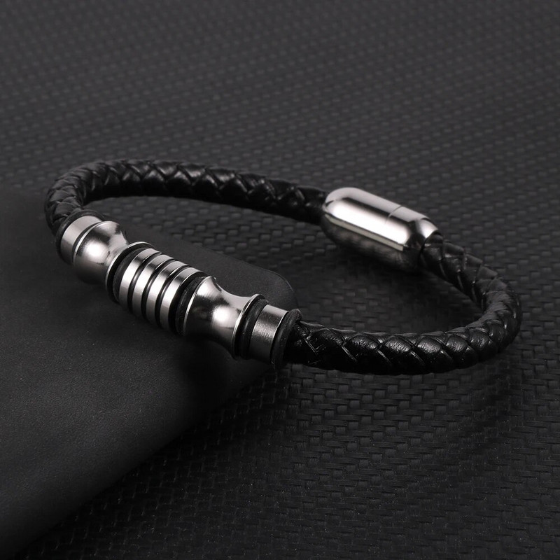 Karstā izpārdošana Punk Vīriešu Melns Brūns Govs ādas Ādas Rokassprādzes Nerūsējošā tērauda Caurules Šarms Magnētiska Sprādze Aproces Rotaslietas