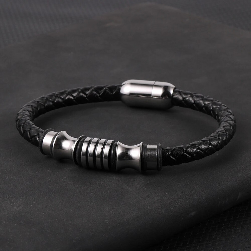 Karstā izpārdošana Punk Vīriešu Melns Brūns Govs ādas Ādas Rokassprādzes Nerūsējošā tērauda Caurules Šarms Magnētiska Sprādze Aproces Rotaslietas