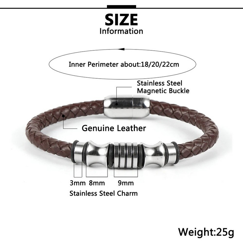 Karstā izpārdošana Punk Vīriešu Melns Brūns Govs ādas Ādas Rokassprādzes Nerūsējošā tērauda Caurules Šarms Magnētiska Sprādze Aproces Rotaslietas