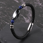 Vīriešu īstas ādas aproce Dabīgs dārgakmens akmens hematīts šam karte akmens tīģera acs nerūsējošā tērauda sprādzes rokassprādzes rotaslietas