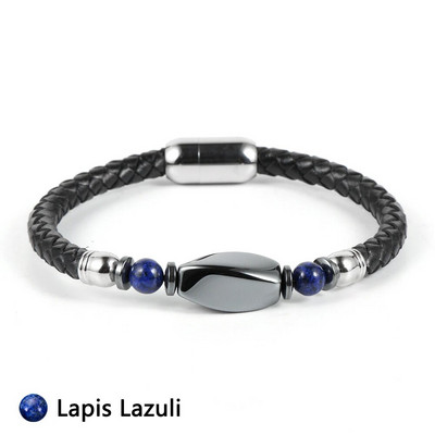 Vīriešu īstas ādas aproce Dabīgs dārgakmens akmens hematīts šam karte akmens tīģera acs nerūsējošā tērauda sprādzes rokassprādzes rotaslietas