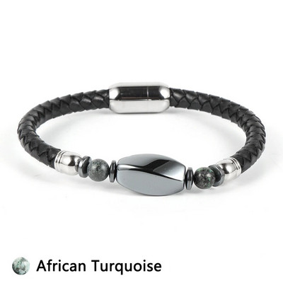 Vīriešu īstas ādas aproce Dabīgs dārgakmens akmens hematīts šam karte akmens tīģera acs nerūsējošā tērauda sprādzes rokassprādzes rotaslietas