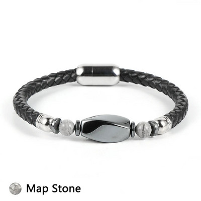 Vīriešu īstas ādas aproce Dabīgs dārgakmens akmens hematīts šam karte akmens tīģera acs nerūsējošā tērauda sprādzes rokassprādzes rotaslietas