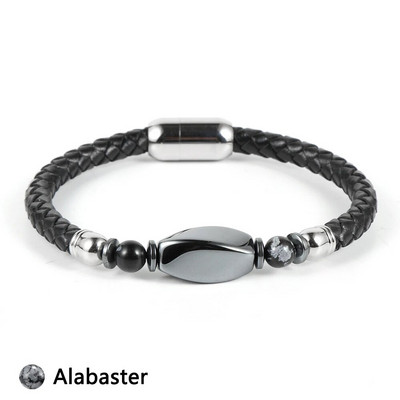 Vīriešu īstas ādas aproce Dabīgs dārgakmens akmens hematīts šam karte akmens tīģera acs nerūsējošā tērauda sprādzes rokassprādzes rotaslietas