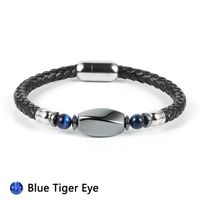 Vīriešu īstas ādas aproce Dabīgs dārgakmens akmens hematīts šam karte akmens tīģera acs nerūsējošā tērauda sprādzes rokassprādzes rotaslietas