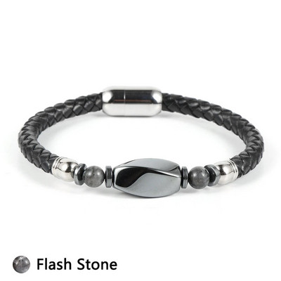 Vīriešu īstas ādas aproce Dabīgs dārgakmens akmens hematīts šam karte akmens tīģera acs nerūsējošā tērauda sprādzes rokassprādzes rotaslietas