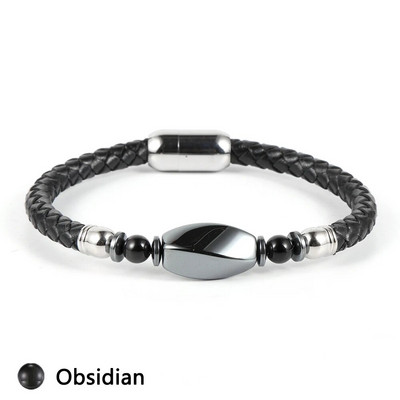 Vīriešu īstas ādas aproce Dabīgs dārgakmens akmens hematīts šam karte akmens tīģera acs nerūsējošā tērauda sprādzes rokassprādzes rotaslietas