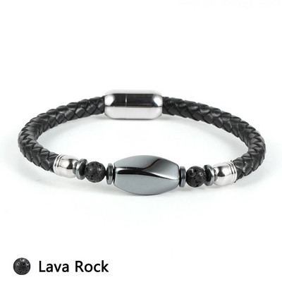 Vīriešu īstas ādas aproce Dabīgs dārgakmens akmens hematīts šam karte akmens tīģera acs nerūsējošā tērauda sprādzes rokassprādzes rotaslietas