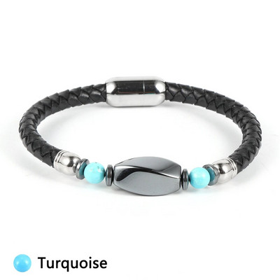 Vīriešu īstas ādas aproce Dabīgs dārgakmens akmens hematīts šam karte akmens tīģera acs nerūsējošā tērauda sprādzes rokassprādzes rotaslietas