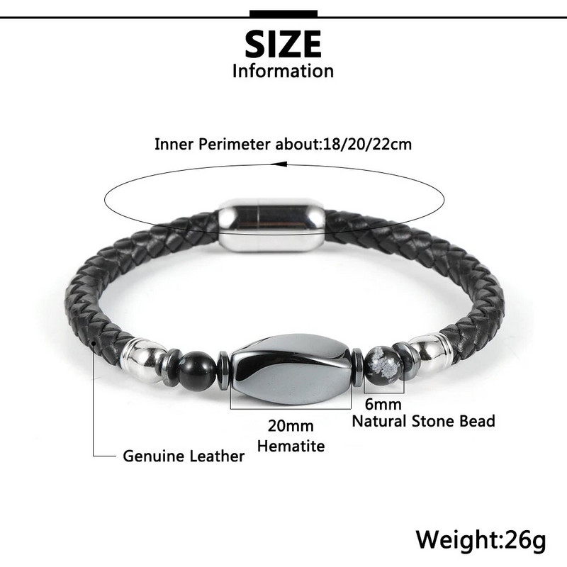 Vīriešu īstas ādas aproce Dabīgs dārgakmens akmens hematīts šam karte akmens tīģera acs nerūsējošā tērauda sprādzes rokassprādzes rotaslietas