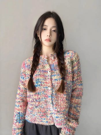 Zoki Rainbow Sweet Cardigan Γυναικεία Κορεάτικη μόδα Πλεκτά Πλεκτά Πουλόβερ Φθινοπωρινά Γυναικεία Κομψά O λαιμό Χαλαρά ρούχα