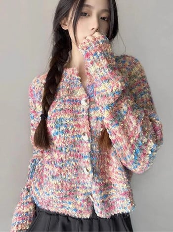 Zoki Rainbow Sweet Cardigan Γυναικεία Κορεάτικη μόδα Πλεκτά Πλεκτά Πουλόβερ Φθινοπωρινά Γυναικεία Κομψά O λαιμό Χαλαρά ρούχα